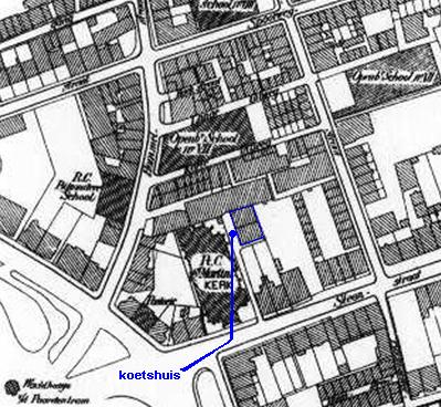 Lokatie koetshuis op een kaart van 1889